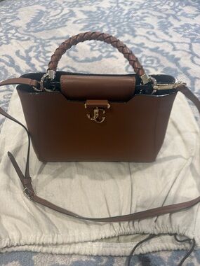 JIMMY CHOO London Brown Leather Top-Handle Satchel with Braided Handle